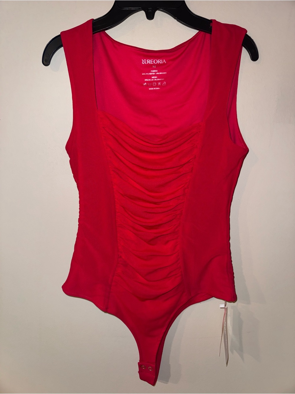 Women’s Red Solid Ruched Mild Compression One-Piece Bodysuit M Regular
